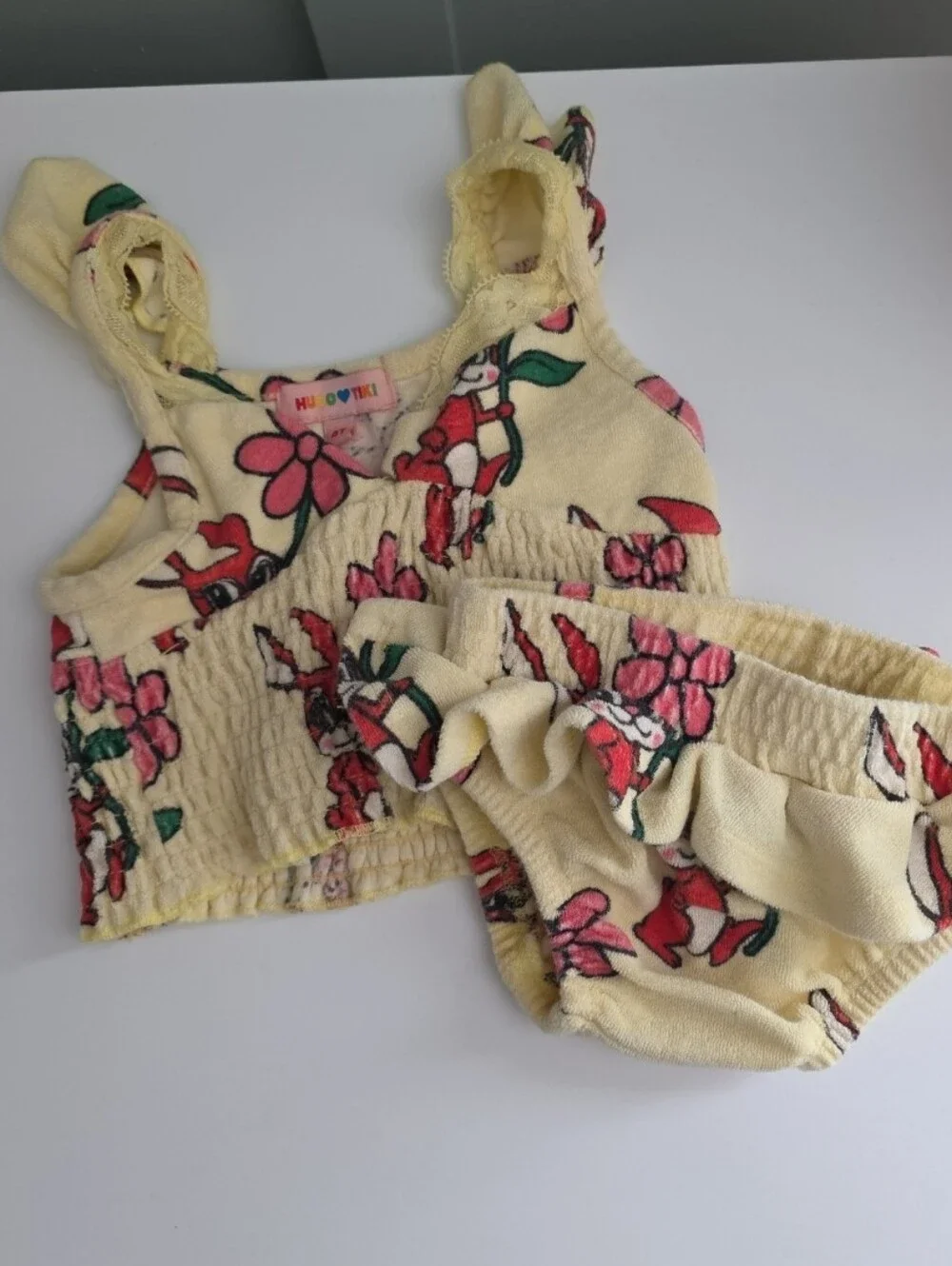 Hugo Loves Tiki Organic Cotton Bunny Rabbit 4t Floral Yellow Two-Piece Swim Set